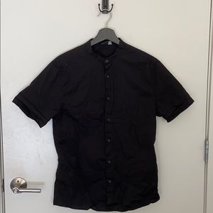 Grandfather Collar Black Button Up Shirt